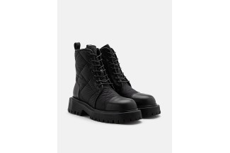 809-2A Black Demi Quilted Puffy Lace-up Boots